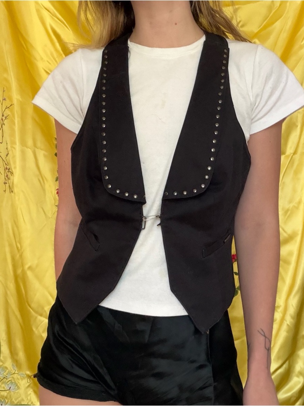 Guess Jeans Black Studded Vest Cotton Moto Western Y2K Indie Sleaze Rocker